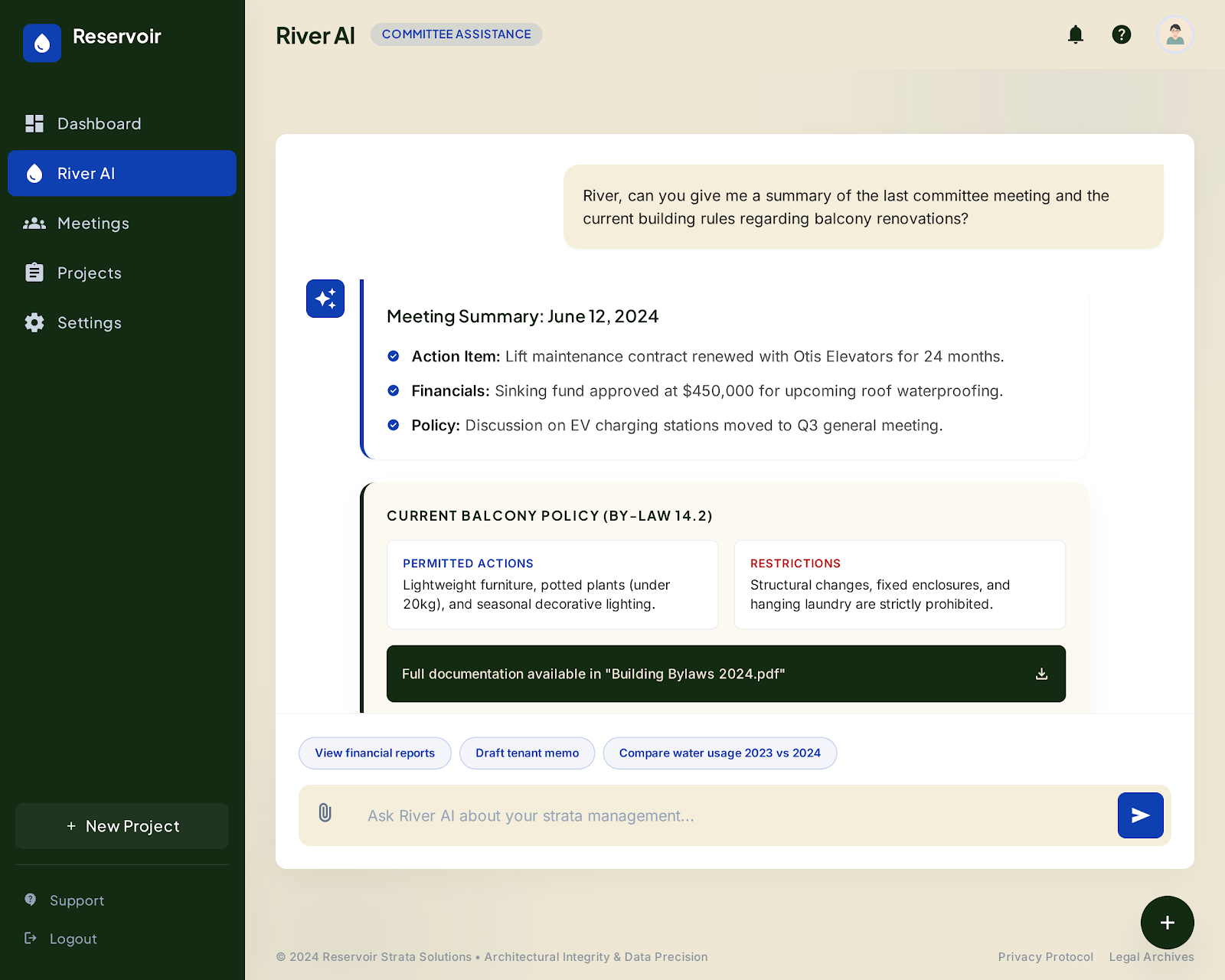 Reservoir committee detail view