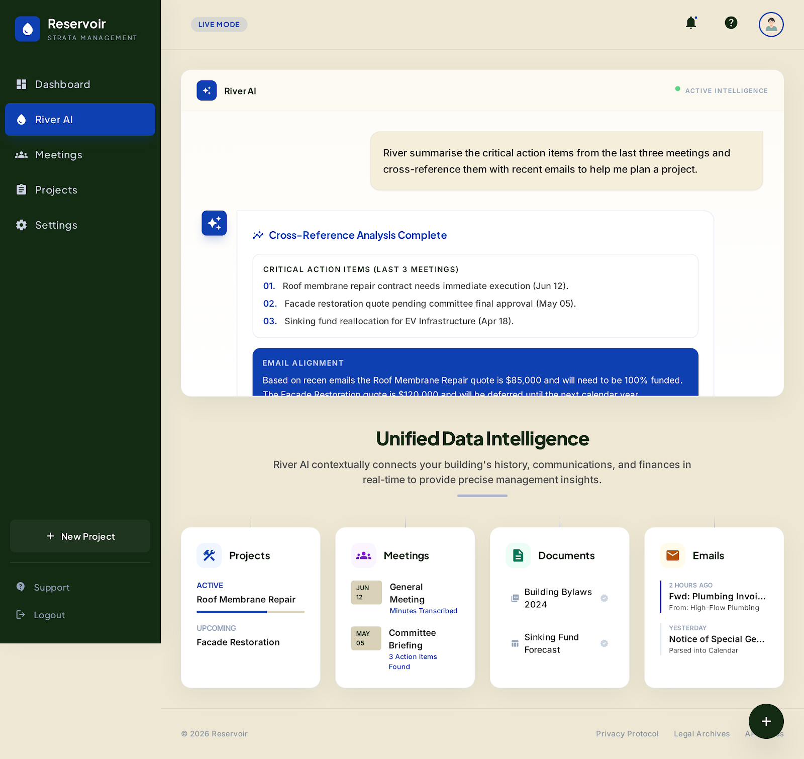 Reservoir platform committee dashboard